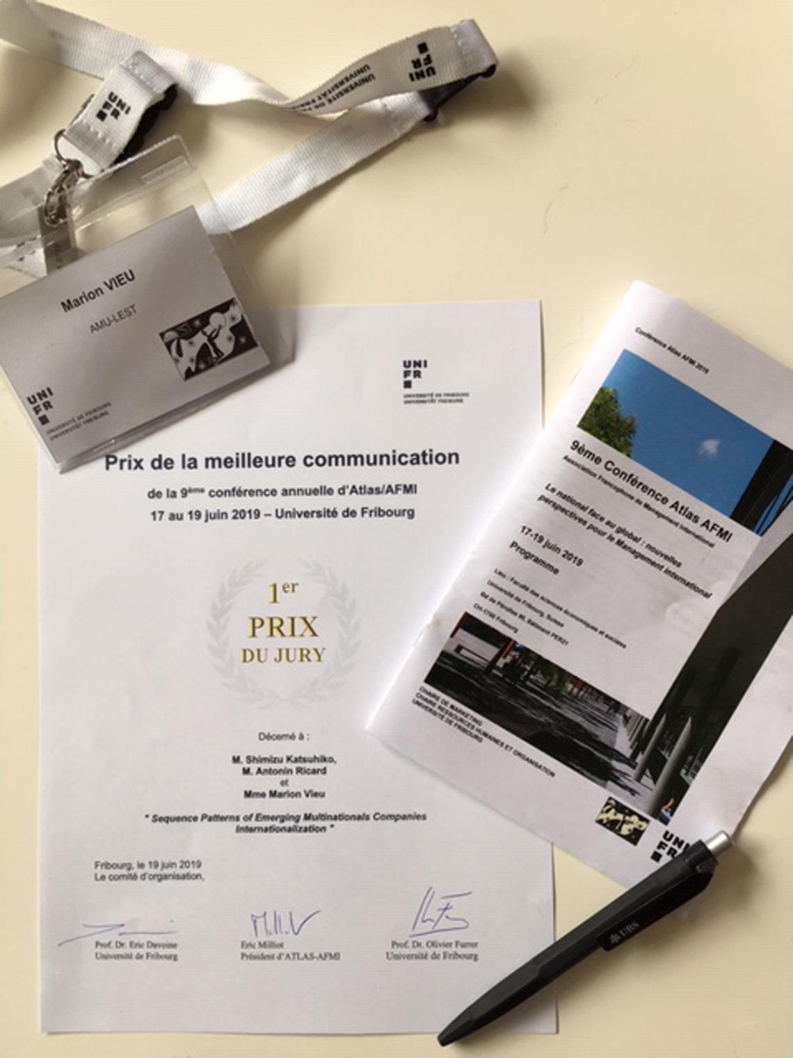 Marion Vieu prix de la meilleure communication à la 9ème Conférence Atlas AFMI