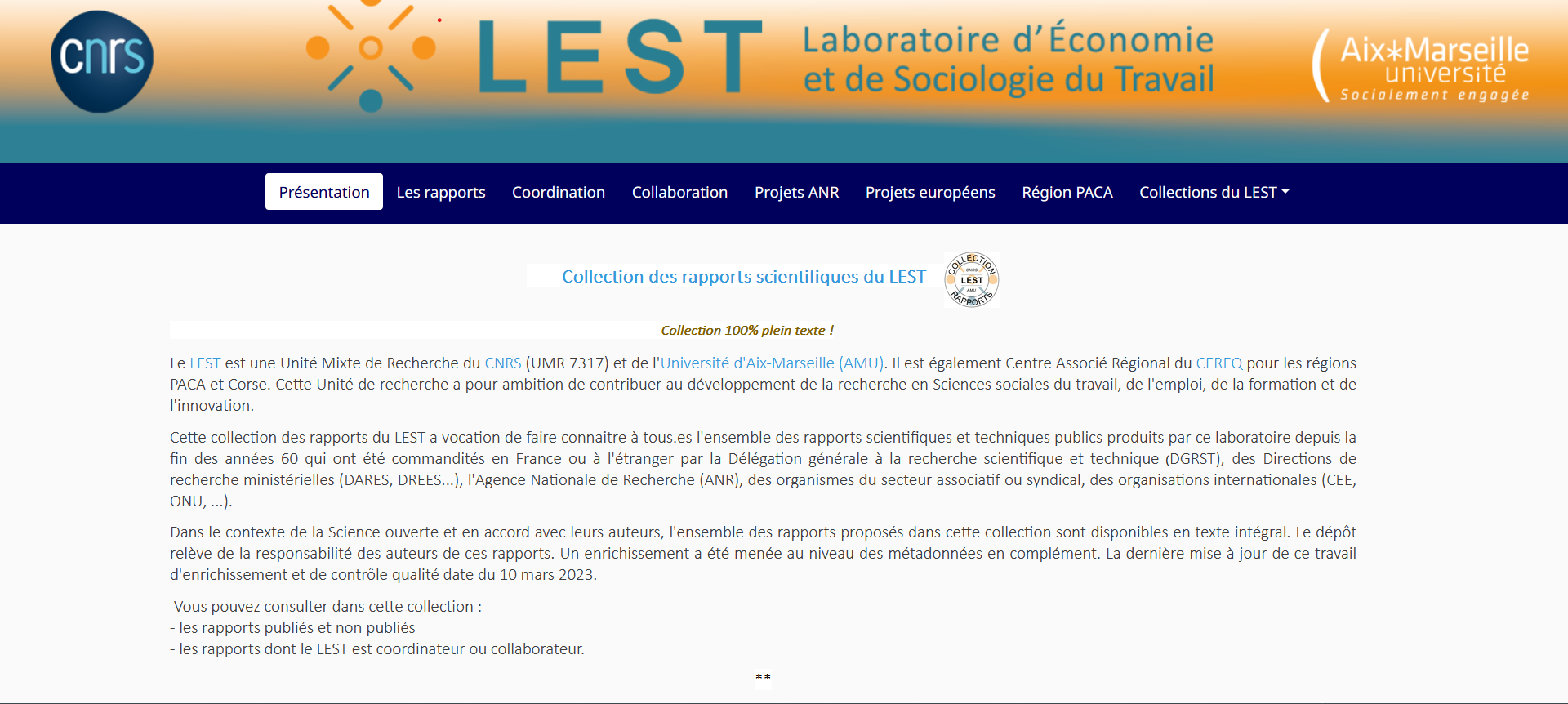 Une nouvelle collection en ligne dédiée aux rapports scientifiques du LEST. Un corpus patrimonial 100% plein texte !