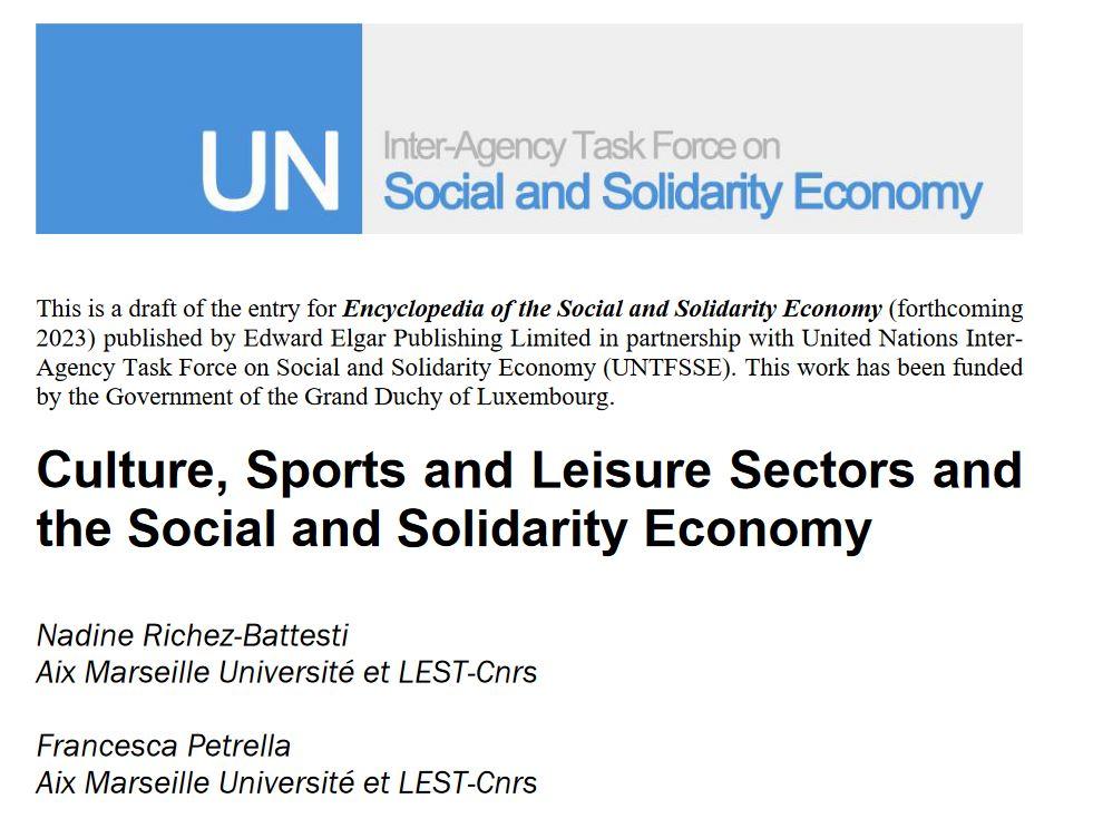 Culture, Sports and Leisure Sectors and the Social and Solidarity Economy